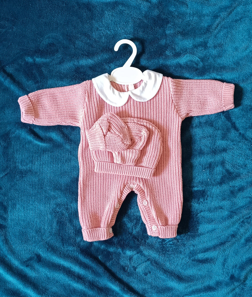 Ensemble 3 pièces en maille – Pyjama, bonnet et chaussons – 0-3 mois