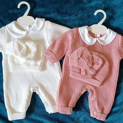Ensemble 3 pièces en maille – Pyjama, bonnet et chaussons – 0-3 mois