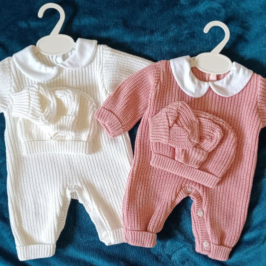 Ensemble 3 pièces en maille – Pyjama, bonnet et chaussons – 0-3 mois